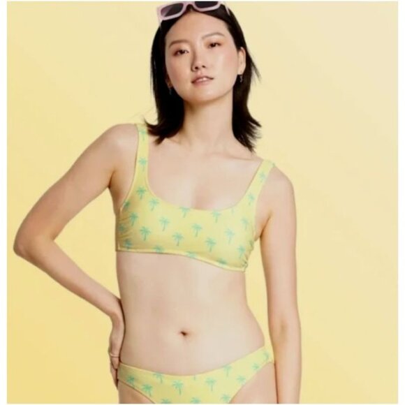 Stoney Clover Lane Women's Palm Trees Bralette Bikini Swim Top Yellow Size XS - Picture 1 of 4